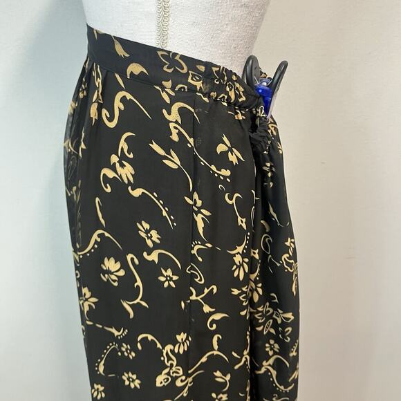 Sag Harbor Skirt size Large Black Brown Floral Sheer Long A Line Pleated Modest - Picture 7 of 11